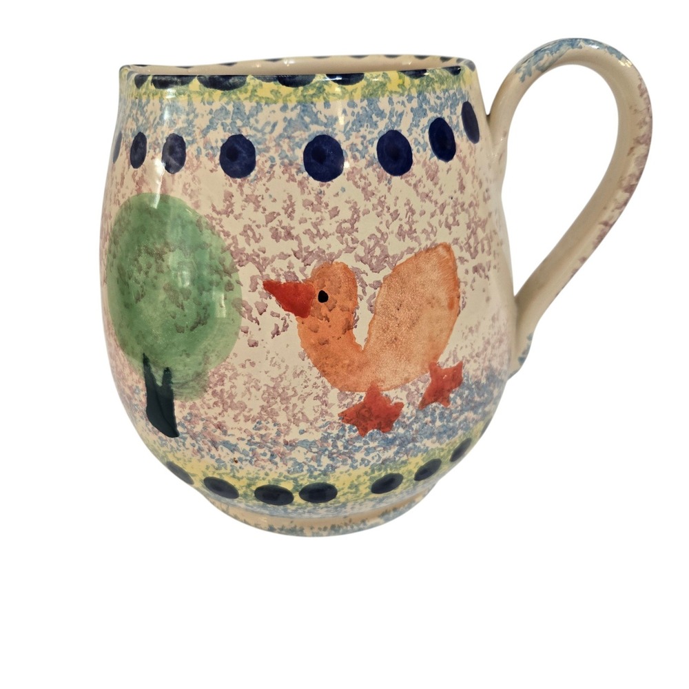 Bellini Piu Pitcher Hand Painted Italy Folk Art Ducks 7" tall Farmhouse Colorful